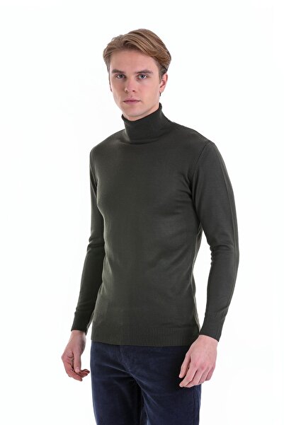 Hatemoğlu Haki Comfort Fit Прямий велосипедний комір Вовняний трикотажний светр