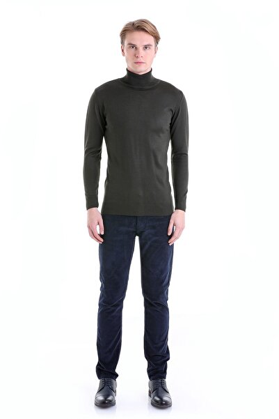 Hatemoğlu Haki Comfort Fit Прямий велосипедний комір Вовняний трикотажний светр