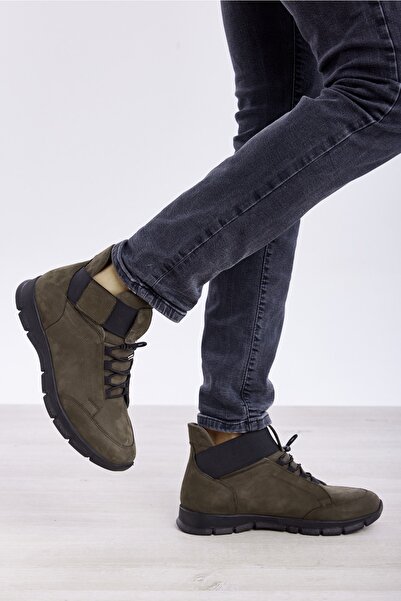 derinet Gri Nubuk Hakiki Deri Erkek Bot