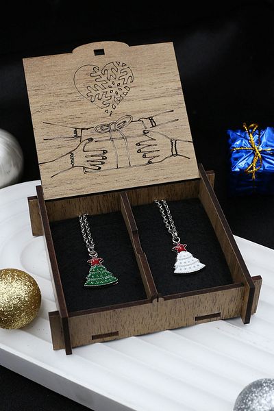 Dukkanka Set of 2 Pine Tree Winter Concept Couple Lover Best Metal Necklace Written in Gift Box