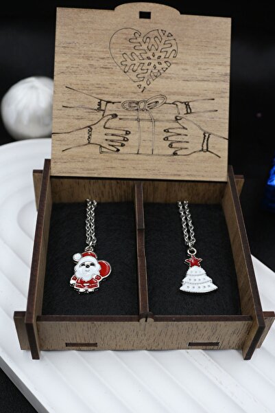 Dukkanka Σετ 2 Santa And Pine Winter Concept Couple Lover Best Metal κολιέ γραμμένο σε συσκευασία δώρου