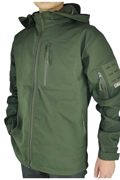 LIGHTINGHM Men's Tactical Softshell Military Outdoor Water And Cold Proof Khaki Zippered Coat