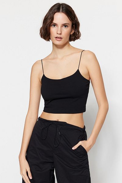 Trendyol Collection Fekete-rózsaszín pamut 2'li Spaghetti Crop póló Athletic Lantern Japan Label (TWOSS21AL0196)