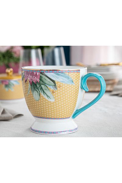 English Home Protea New Short Cut Mustard Bone China Mug - 500 Ml