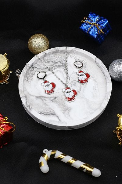 Dukkanka New Year's Santa Claus Concept Themed Pendant Necklace and Earring Set