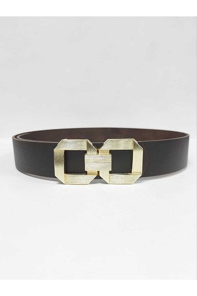 Kemerix 100% Genuine Leather Women's Bitter Brown Belt with Gold Buckle
