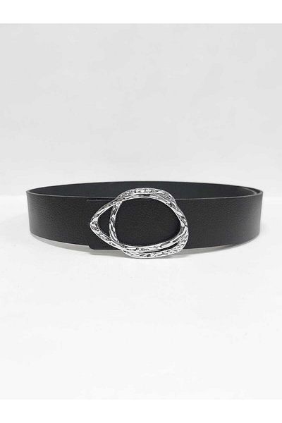 Kemerix 100% Genuine Leather Black Women's Belt with Silver Buckle