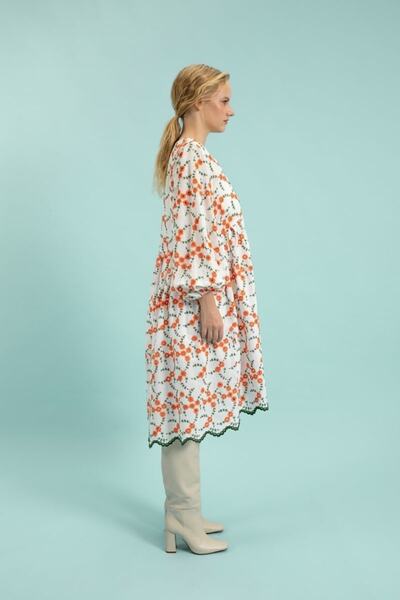 By Mare Style Orange Pattern White Embroidery Dress Marc Dress