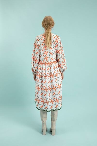 By Mare Style Orange Pattern White Embroidery Dress Marc Dress
