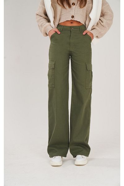 LAMİRA Khaki Ki Cargo Pocket Khaki High Waist