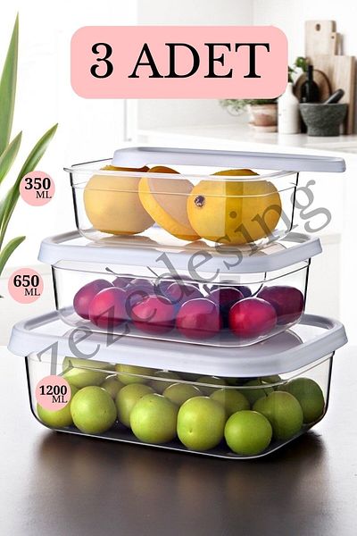 zezedesing Set of 3 Embox Rectangular Food Storage Container (white) 350ml-600ml-1200ml
