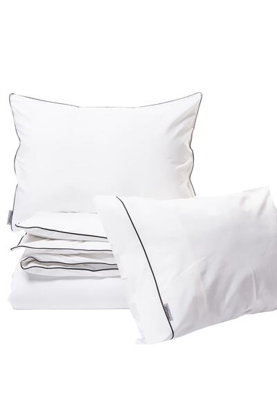 RİTMOHOME King Size King Size Double Duvet Cover Set Off White Plain Cotton Black Piping Hotel Series