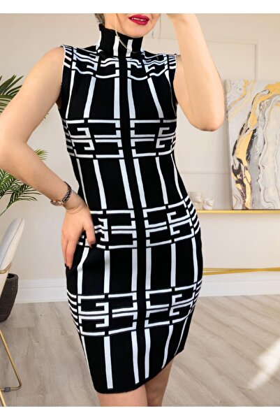 twomeey Γυναικείο πλεκτό φόρεμα με σχέδια και γράμματα