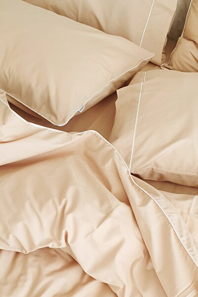 RİTMOHOME King Size King Size Double Duvet Cover Set Simple 100% Cotton Ecru Piping Hotel Series Soil