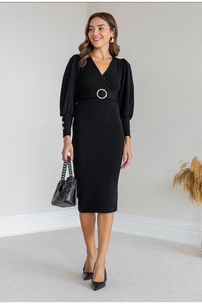 twomeey Γυναικείο μαύρο, γυναικείο μίντι φόρεμα από ακρυλικό πλεκτό ύφασμα με...