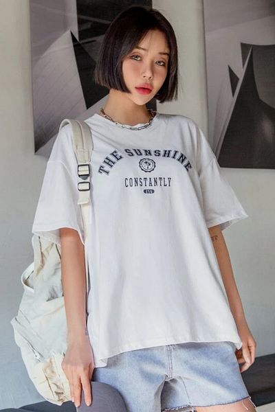 MODAGEN Women's White The Sunshine Printed Oversize T-shirt