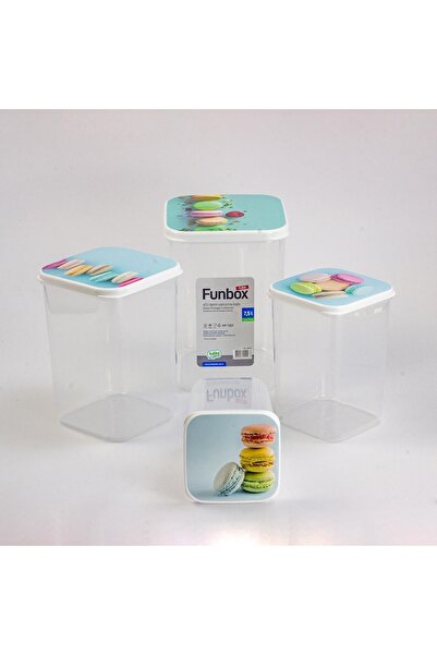 HOBBY LİFE 4-Piece Long Macaron Patterned Funbox Storage Set - 0.9+1.4+2.1+3.1 Lt