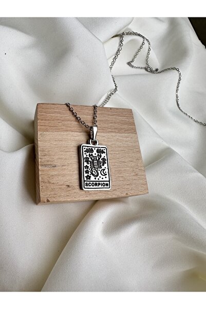Women's Silver Plated Rectangular Plate Scorpion Sign Necklace