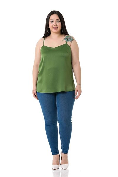 DISENTIS MODEST Plus Size Adjustable Thin Strap Satin Green Blouse