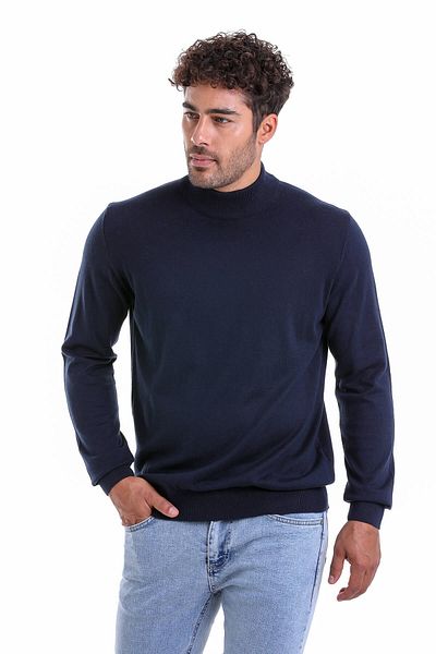 Hatemoğlu Men's Navy Blue Regular Fit 100% Cotton Half Turtleneck Sweater