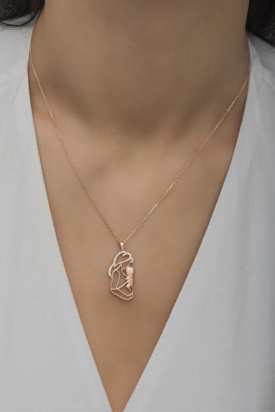 klas gümüş Anne Bebek Rose Kolye-925 Ayar Gümüş