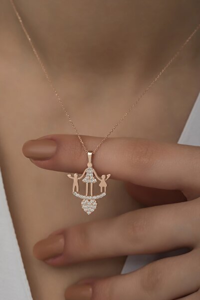 klas gümüş Anne Ve Çocukları Rose Kolye-925 Ayar Gümüş