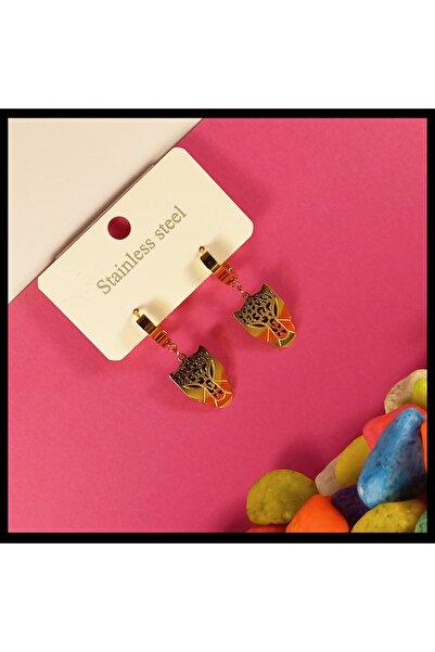 FAMİLY Leopar Temalı Gold Renk 316L Paslanmaz Ve Kararmaz Çelik Küpe