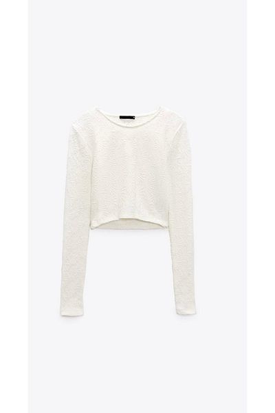 MJORA White Textured Crop-top
