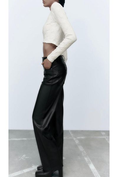 MJORA White Textured Crop-top