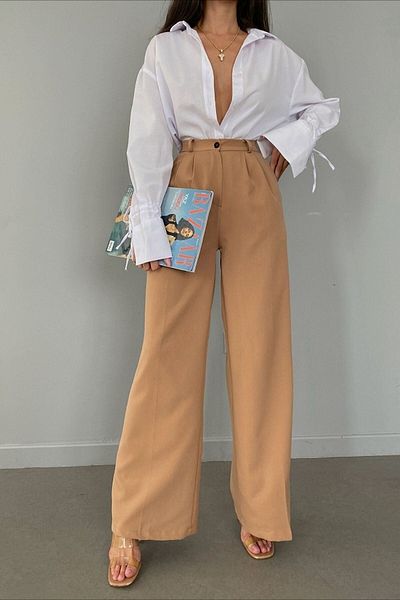 byhaziran butik Layla Women's Pleated Biscellaneous Color Fabric Palazzo Pants