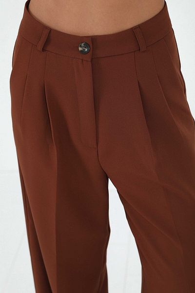 Laleli Butik Shla Women's Pleated Brown Fabric Palazzo Trousers