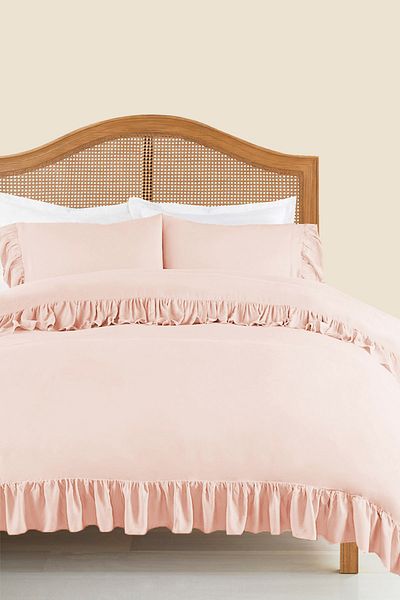 RİTMOHOME Комплект завивки King Size Double Salmon/Pudre Ruffle Cotton Hotel Series