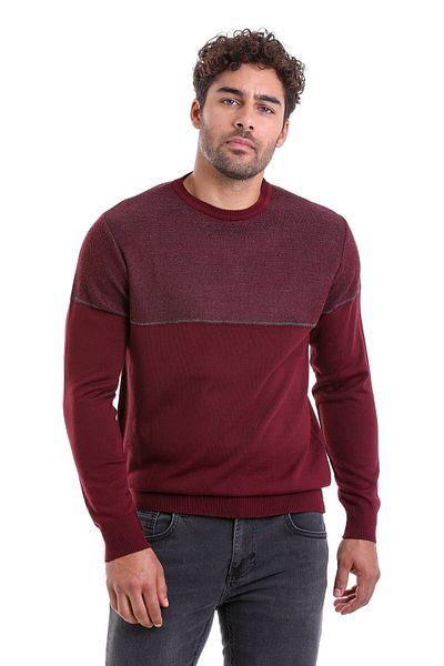 Hatemoğlu Claret Red Comfort Fit Jacquard Crew Neck Woolen Sweater