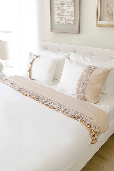RİTMOHOME Комплект завивка с двоен размер King Size, райета от памук, бял цвят, King Size