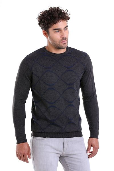 Hatemoğlu Μάλλινο πουλόβερ Anthracite Comfort Fit Jacquard Crew Neck