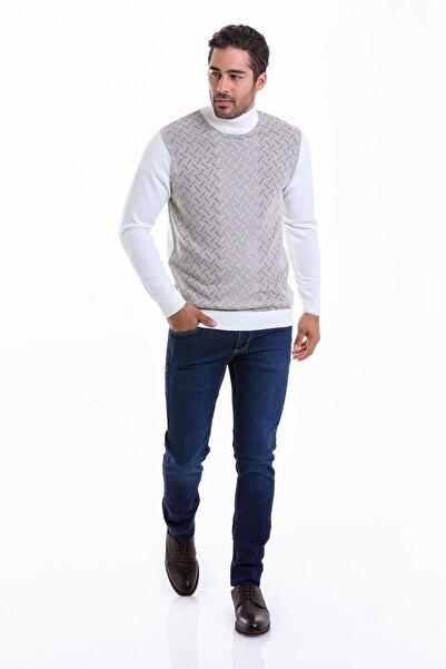 Hatemoğlu Бежевий светр з регулярним кроєм, візерунком та вовняним коміром-стійкою