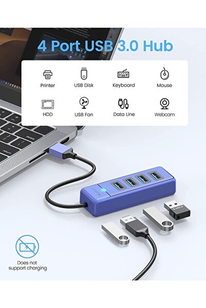 Orico Usb3.0 4 Portlu 5gbps Çoklu Usb Bağlantı Noktası Çoklayıcı Hub, 15cm, Mavi, Pw4u-u3-015-bl LT07CA106