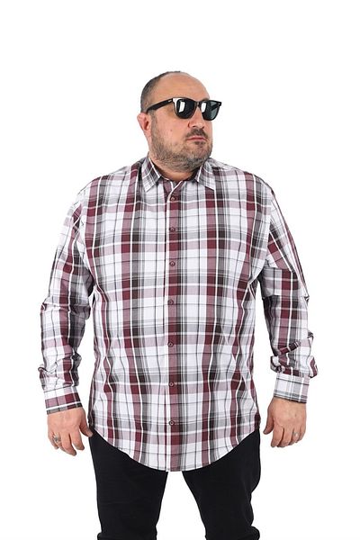 MocGrande Plus Size Men's Plaid Shirt 23359 White