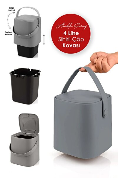 Genel Markalar Sihirli Tutma Saplı Iç Kovalı Tezgah Üst Mutfak Çöp Kovası 4 L...