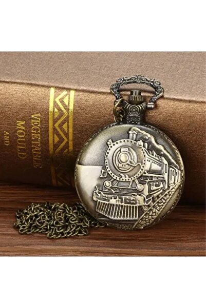 keyfim shop ساعة جيب بسلسلة منقوشة على شكل قطار كوارتز بتصميم ريترو