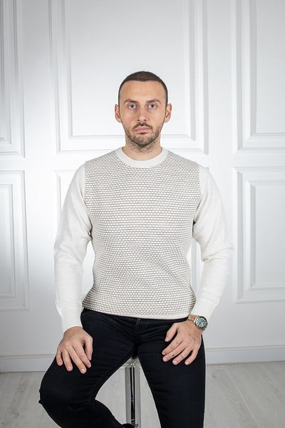 Sarar Interview O Neck Patterned Ecru Beige Knitwear Sweater