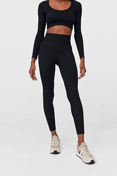 ZBTEKS Dikişsiz Içi Şardonlu Ağlı Yüksel Bel Siyah Termal Tayt