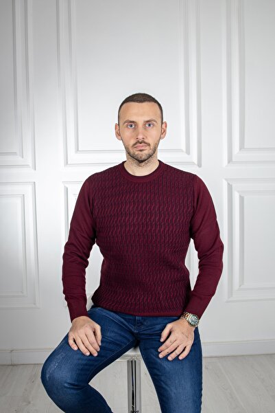 Sarar Πλεκτό πουλόβερ με μοτίβο με λαιμόκοψη σε μπορντό