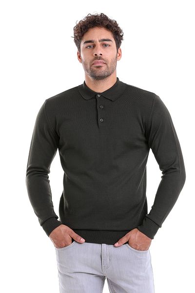 Hatemoğlu Μάλλινο πουλόβερ με λαιμόκοψη χακί Comfort Fit