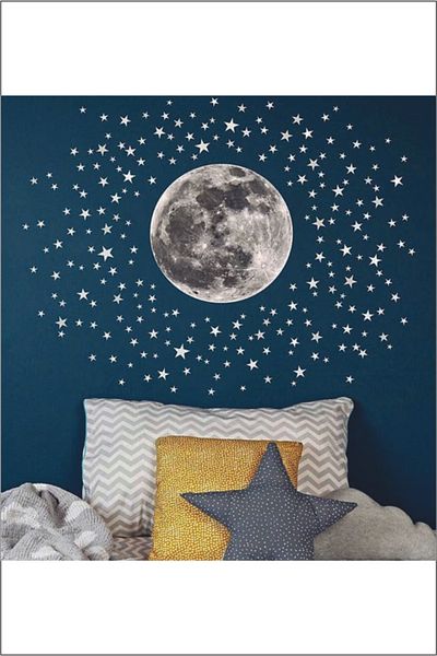 Piksel Grafik Starry Full Moon Kids Room Sticker