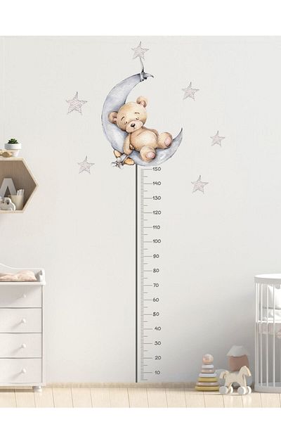 Piksel Grafik Cute Sleepy Bear Height Measurer Wall Sticker