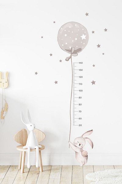 Piksel Grafik Bunny Height Measurer Wall Sticker Set with Balloons