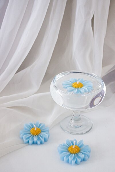 Decorative Gift Daisy Floating 3-Piece Set Candle Promise, Engagement, Wedding, Gift (BLUE)