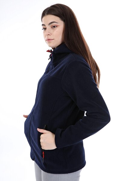 VEGA PORT Γυναικείο Fleece Navy Blue με κουκούλα με φερμουάρ