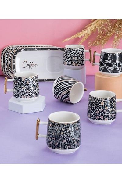 ACAR Forest Catering Plate Zebra Dotted Stone Pattern 6 Person Coffee Cup Set 0091